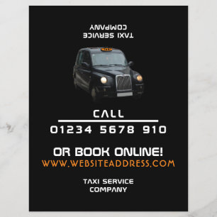 Flyer Tabuleiro de Táxi Preto com Lista de Preços