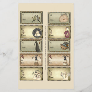 Flyer Tag primitivos em uma folha - D1 do presente das