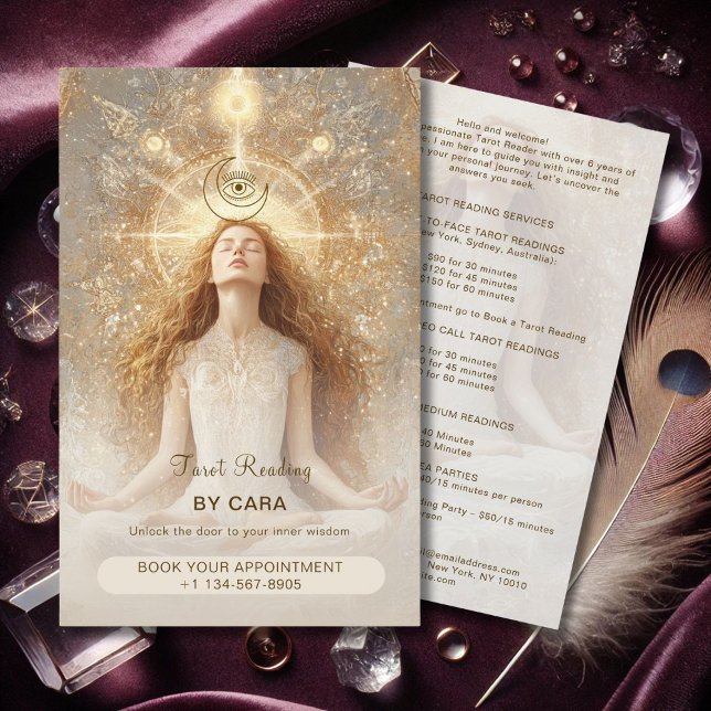 Flyer Tarot Mystic Woman Moon Dourada (Tarot Mystic Woman Eye Moon Gold Flyer)
