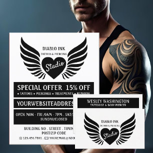 Flyer Tatuagem de Coração Alada, Tatuagem e Corpo de P
