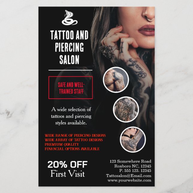 Flyer Tatuagem Profissional e Piercing Salon Business (Frente)