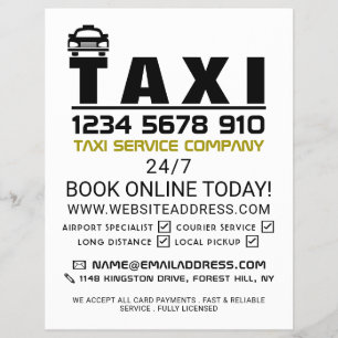 Flyer Taxi Firm Logo, Taxi Cab Firme com Lista de Preços