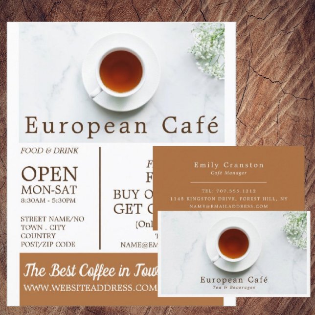 Flyer Teacup & Saucer, Barista, Café, Coffeehouse Advert (Criador carregado)