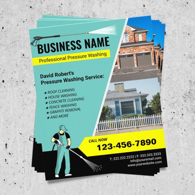 Flyer Teal de lavagem de energia da casa de lavagem de p (Criador carregado)