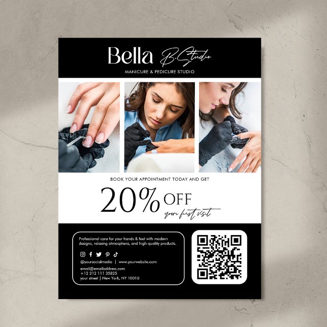 Flyer Técnico de Unhas Salão de Beleza de Foto Moderna (Criador carregado)