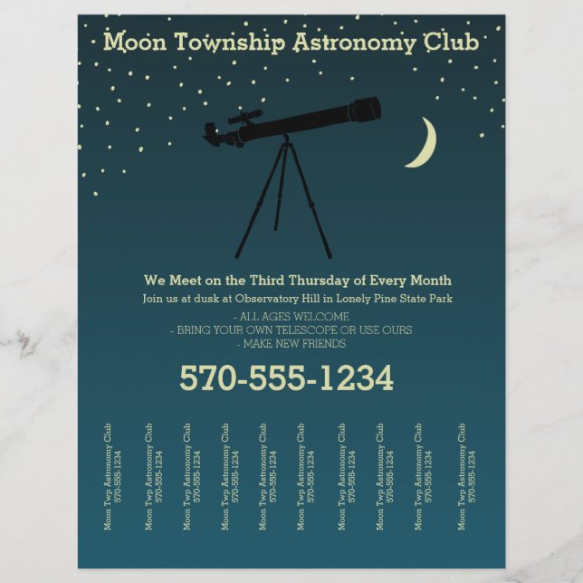 Flyer Telescópio do Clube Astronômico e Estrelas Rasgam  (Frente)