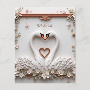 Flyer 🤍 Tema de Casamento Floral com Casal de Cisnes Ro
