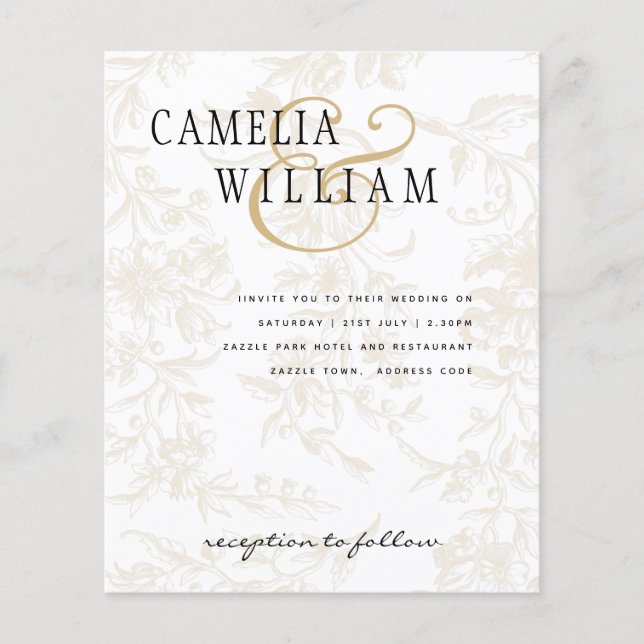 Flyer Tema de Casamento Preto Vintage Dourado Damask (Frente)