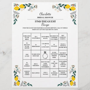 Flyer Tema de Limão Encontre o Convidados Bingo de Chá d
