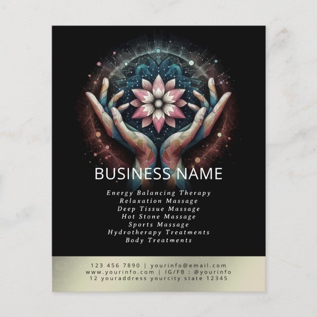 Flyer Terapêutica de Massagem Terapia Mãos Energia Spa B (Frente)