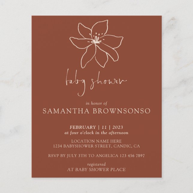 Flyer Terracotta Chá de fraldas do Orçamento Botânico Mo (Frente)