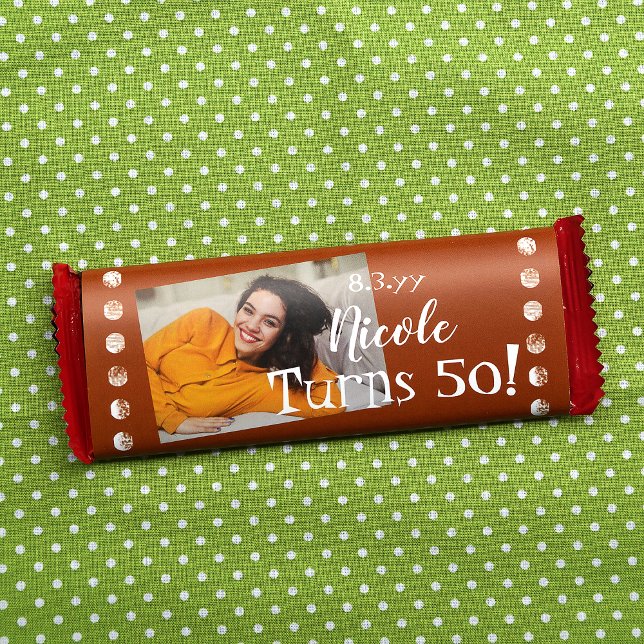 Flyer Terracotta Copper 50th Birthday Candy Bar Wrapper (gold terracotta copper hawaii 5-0 50th birthday party personalized chocolate candy bar wrapper label)