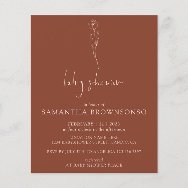 Flyer Terracotta Daisy Tiny Flower Budget Chá de fraldas (Frente)