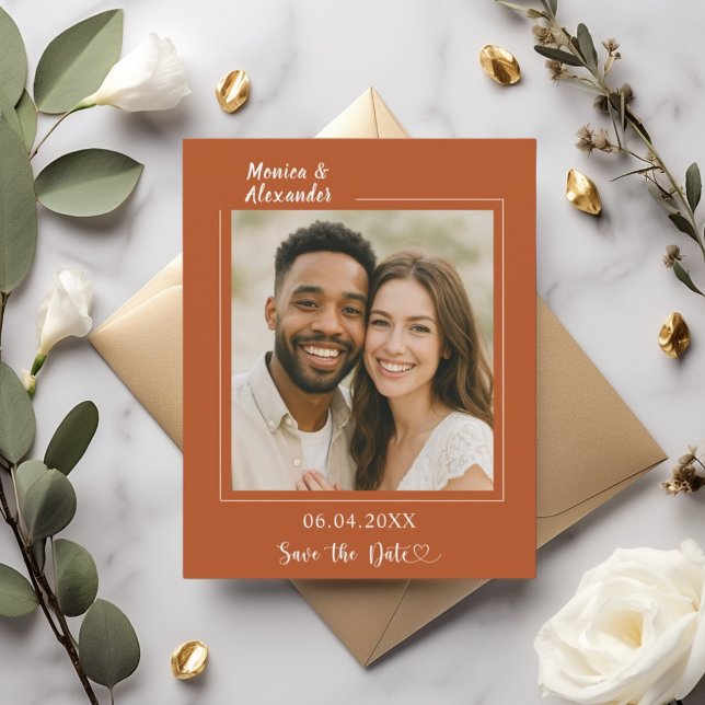 Flyer Terracotta ivory photo wedding Save the Date (Criador carregado)