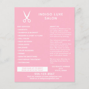 Flyer Tesoura de Salão de Cabelo Marketing Rosa Moderno