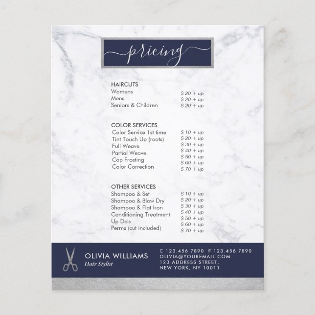 Flyer Tesoura Geométrica Chic Prata Estilista de Cabelo  (Frente)