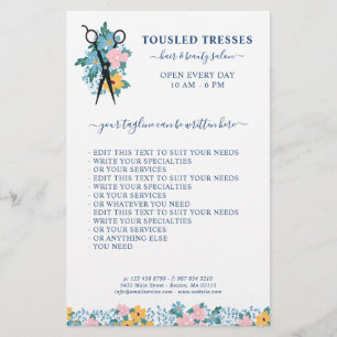 Flyer Tesouras Florais Amarelas Azuis Salão