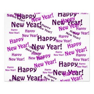 Flyer texto de feliz ano novo roxo