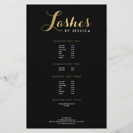 Flyer Texto Dourado/Folheto Preto do Script Lashes Glam