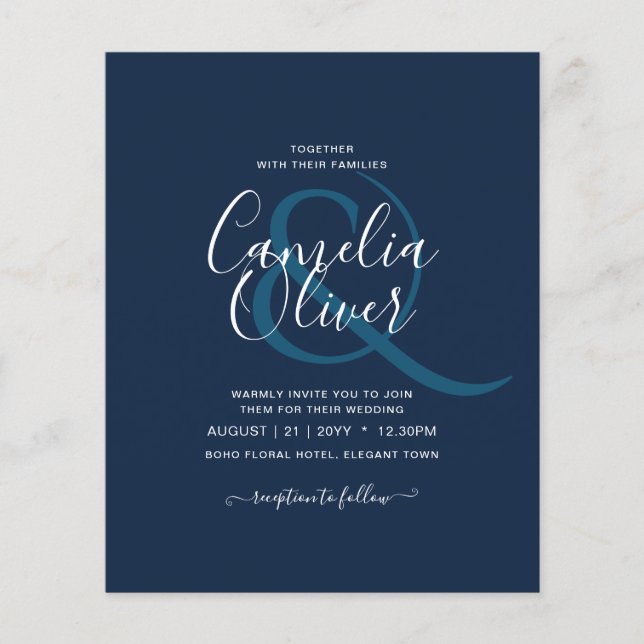 Flyer Texto monocromático azul moderno apenas casamento (Frente)