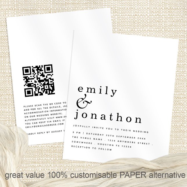 Flyer Texto simples do PAPEL Convite de Casamento de Cód (Front and back view of the great value paper invite)