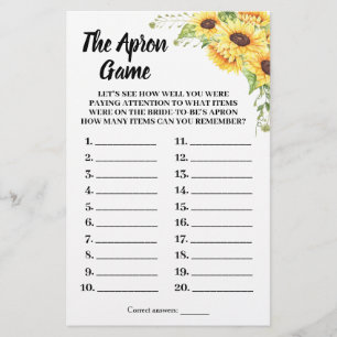 Flyer The Apron Bridal Shower Sunflowers Game Card