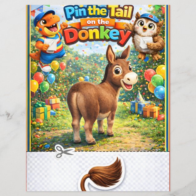 Flyer The tail on the donkey party bag game sheet (Frente)