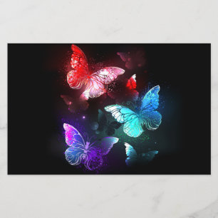 Flyer Three Glowing Butterflies on night background