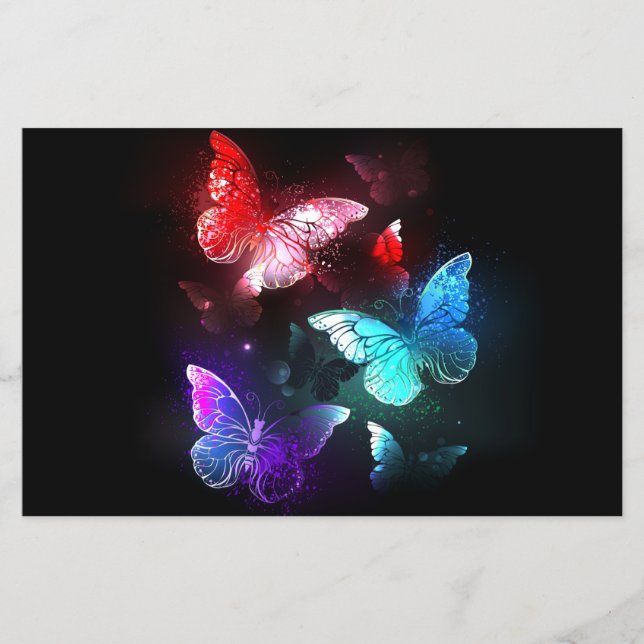 Flyer Three Glowing Butterflies on night background (Frente)