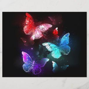 Flyer Three Glowing Butterflies on night background