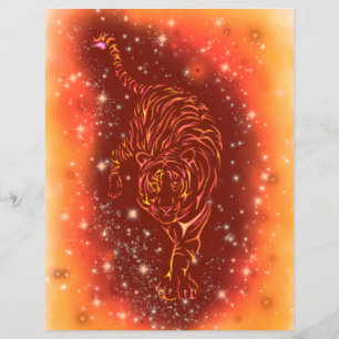 Flyer Tigre Voador Correndo Em Noite Estrelada da Galáxi
