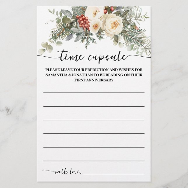 Flyer Time Capsule Advice Winter Bridal Shower Game Card (Frente)
