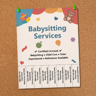 Flyer Tiras de Rasgo de Teddy Bear & Blocos de Babysitti