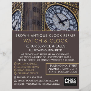 Flyer Torre Big Ben Clock, Publicidade Horologista