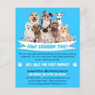 Flyer Tosa de cachorro floral simples ilustrado azul