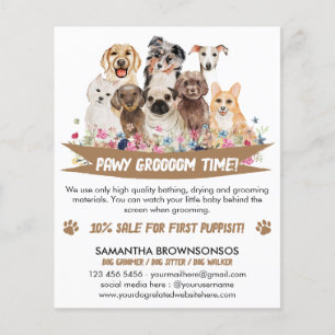 Flyer Tosa de Cachorro Ilustrada Floral Simples Marrom B