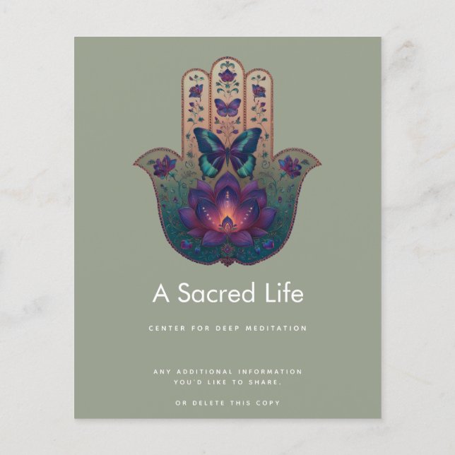 Flyer Transformação Sagrada | Design da Mão Hamsa (Verso)