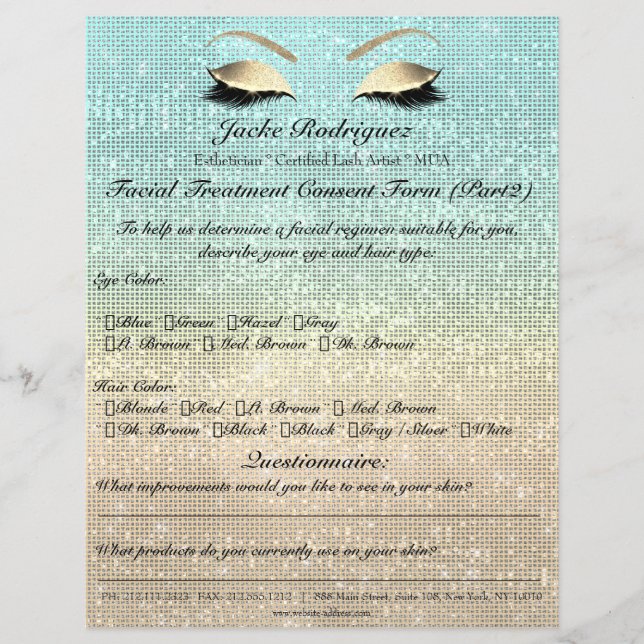 Flyer Tratamento Facial Consentimento de Azul Dourado (Frente)