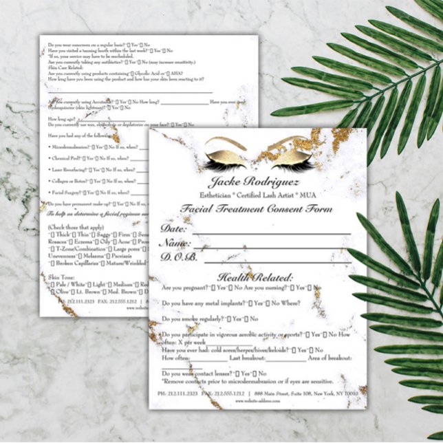 Flyer Tratamento Facial Consentimento Forma Mármore Part (Facial Treatment Consent Form Marble Part Flyer)