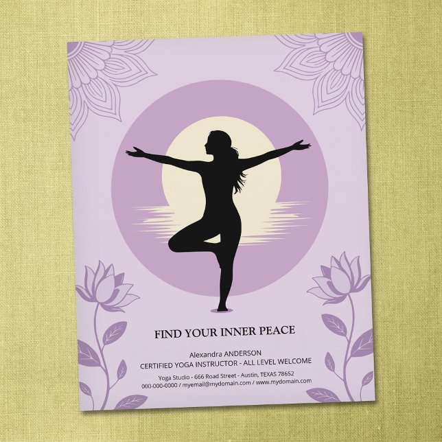 Flyer Tree Pose - Yoga Instructor with Lotus Flowers (tree_pose_yoga_instructor_with_lotus_flowers_flyer)