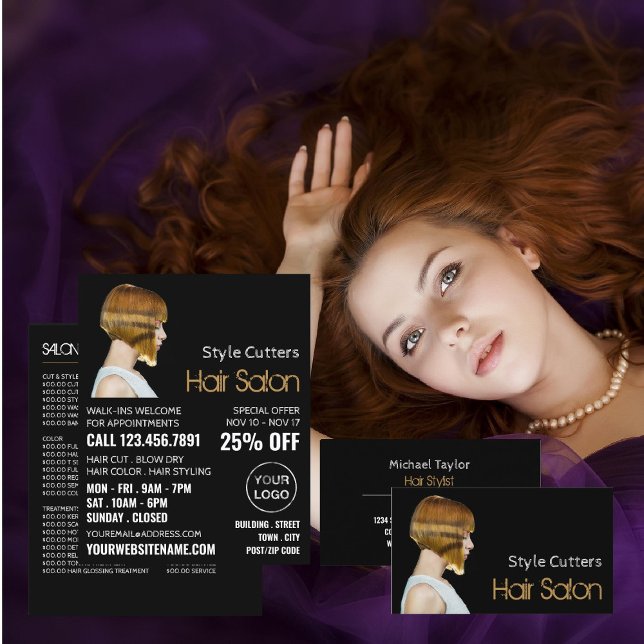 Flyer Trendy Haircut, Hair Stylist, Hair Salon Advert (Criador carregado)