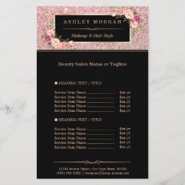 Flyer Trendy Rosa Dourada Glitter Sparparte Girly Floral