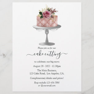 Flyer Trendy Rose Gold and Silver Floral Cake Cutting