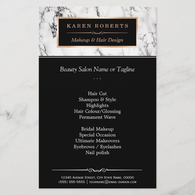 Flyer Trendy White Marble Makeup & Hair Beaut Salon (Frente)