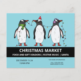 Flyer Três Pinguins Festivos no Azul - Mercado de Natal