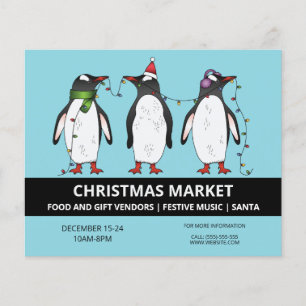 Flyer Três Pinguins Festivos no Azul - Mercado de Natal