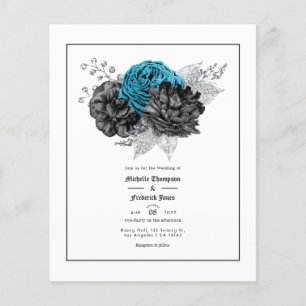 Flyer Turquesa Vintage - Floral Preto e Prata