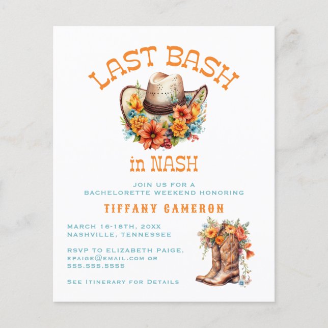 Flyer Último Bash Nash Cowgirl Festa de Despedida de Sol (Frente)