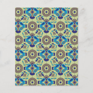 Flyer um padrão azul e verde sobre um fundo verde