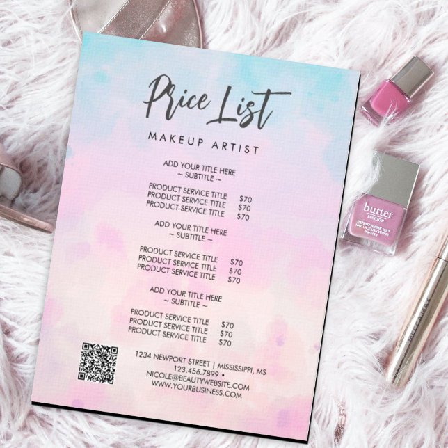 Flyer Unicórnio de arco-íris sonhador aquarela (Whimsical and dreamy #pricelist #flyer #makeupartist #springsummer #colorful)